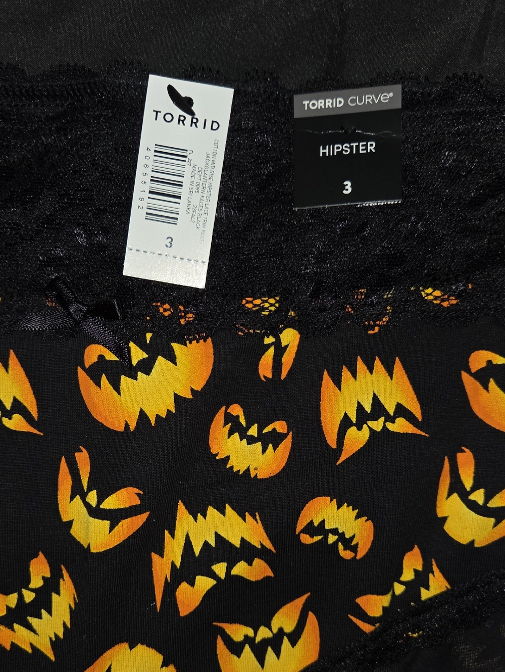 torrid Black Hipster Panty with Orange Pumpkin Faces
